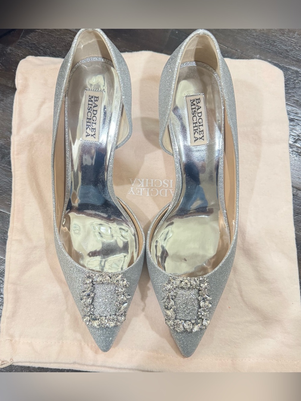 Badgley Mischka Fabia II Silver Crystal Buckle Pumps Size 11